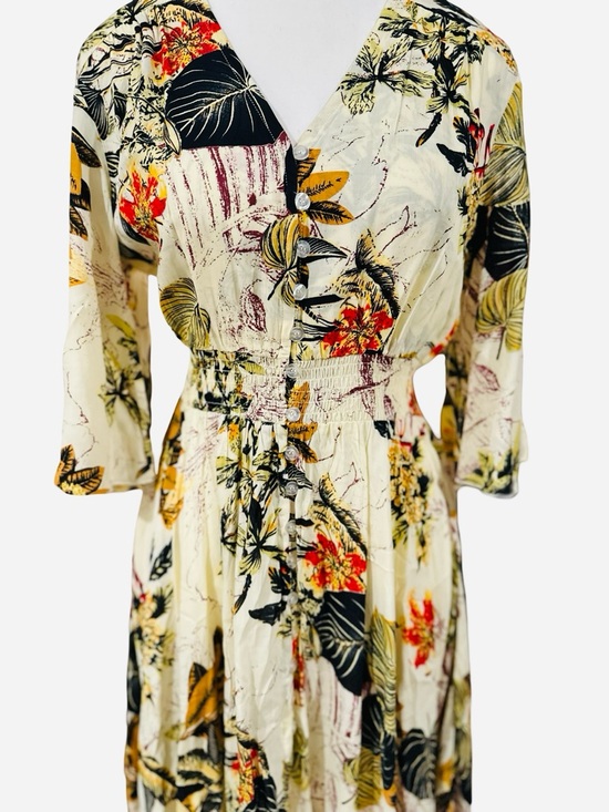 Dresses & Skirts - Women’s Button Front Botanical Midi Dress (Fully Lined) - Medium, New